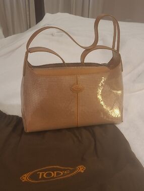TOD'S Perforated Tan Leather Shoulder Bag with Double Straps